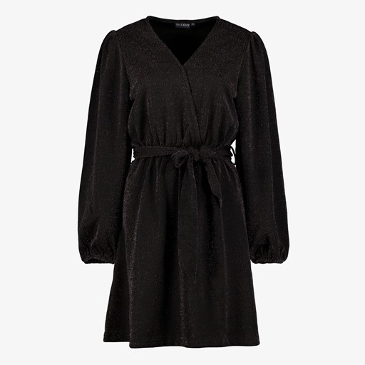 Dames omslag jurk met glitter details zwart