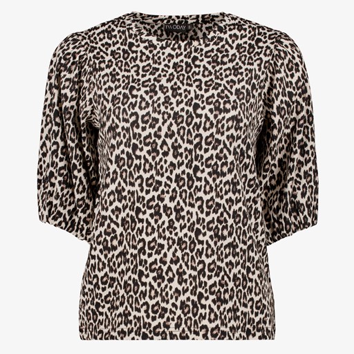Dames top met panterprint beige