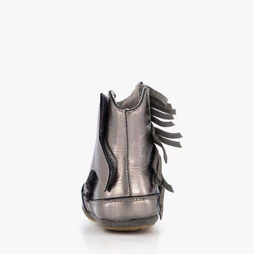 Leren babyschoenen metallic grijs