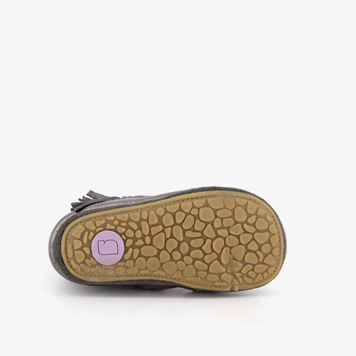 Leren babyschoenen metallic grijs