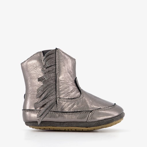Leren babyschoenen metallic grijs