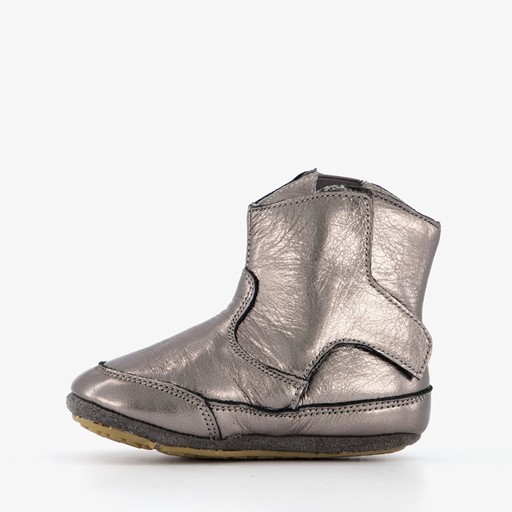 Leren babyschoenen metallic grijs