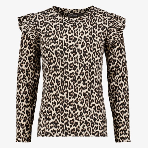 Meisjes shirt met luipaardprint en ruches