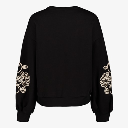 Dames sweater zwart met geborduurde bloemen