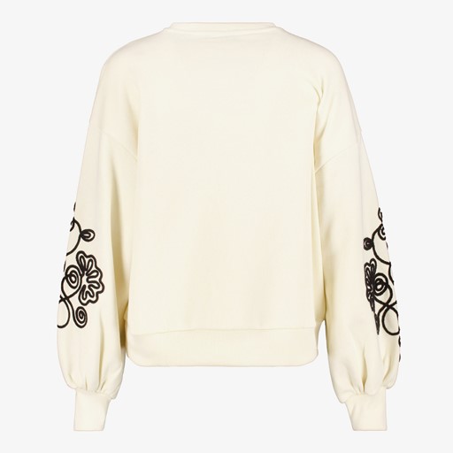 Dames sweater beige met geborduurde bloemen
