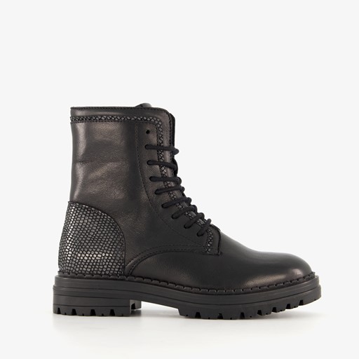 Leren meisjes veterboots zwart