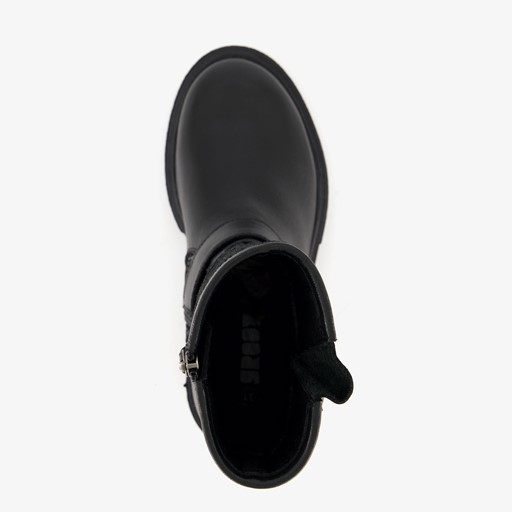 Leren meisjes biker boots zwart