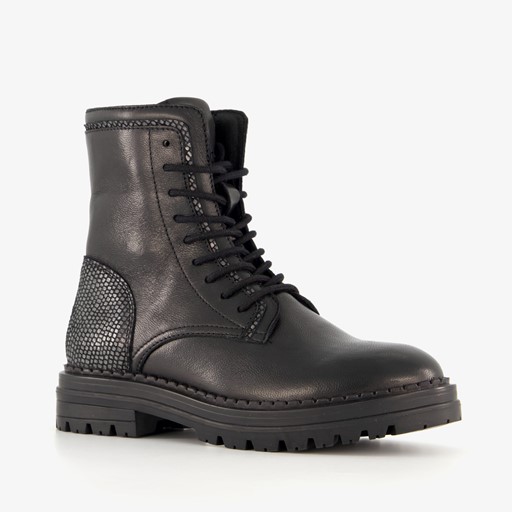 Leren meisjes veterboots zwart