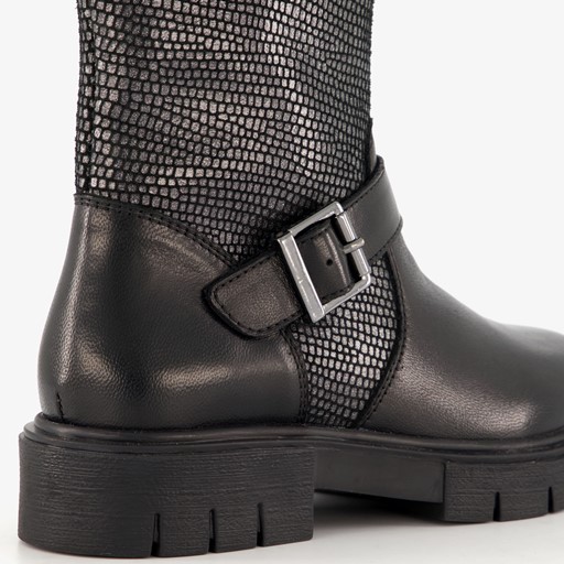 Leren meisjes biker boots zwart