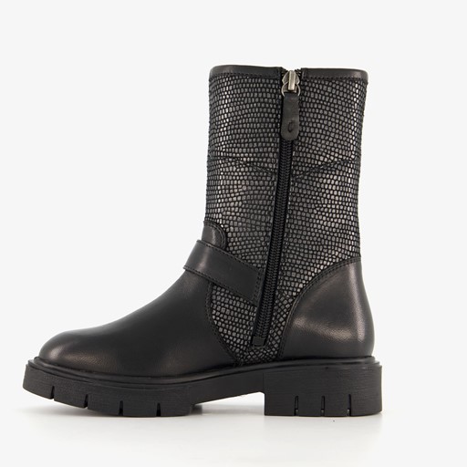Leren meisjes biker boots zwart