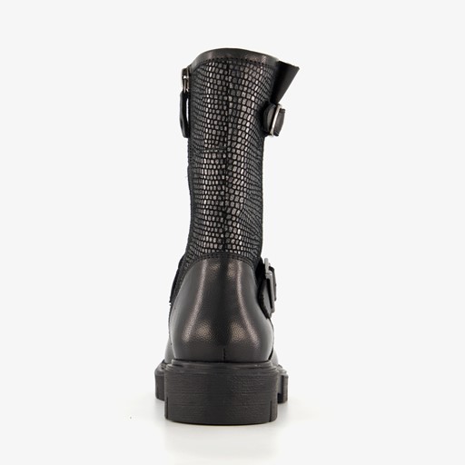 Leren meisjes biker boots zwart