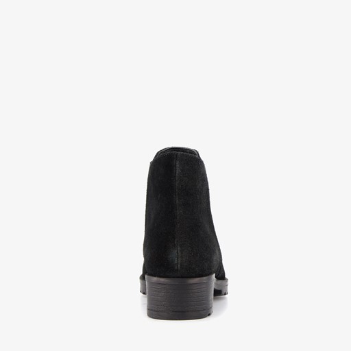 Suede dames enkellaarsjes lage hak zwart