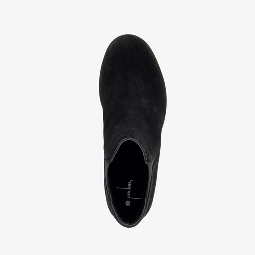 Suede dames enkellaarsjes lage hak zwart