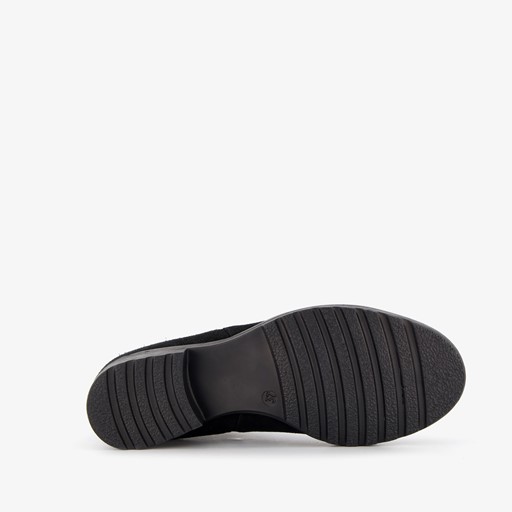 Suede dames enkellaarsjes lage hak zwart