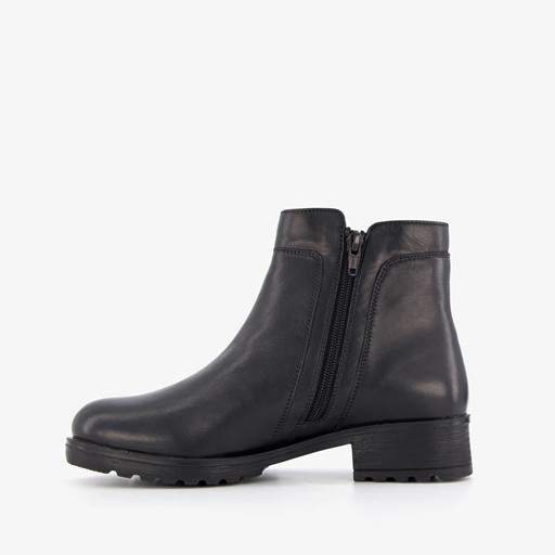 Leren dames enkellaarsjes lage hak zwart