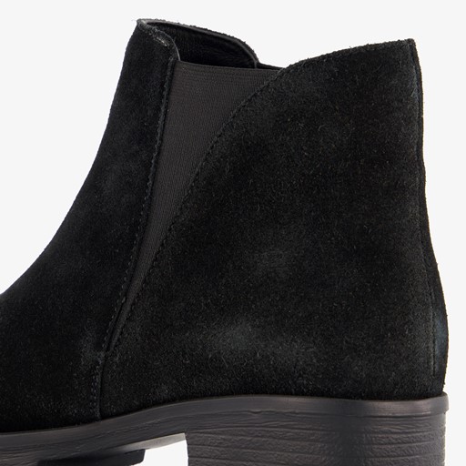 Suede dames enkellaarsjes lage hak zwart
