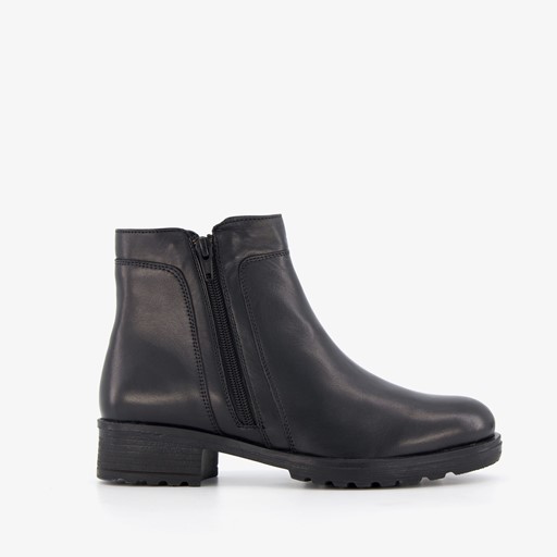 Leren dames enkellaarsjes lage hak zwart