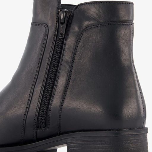 Leren dames enkellaarsjes lage hak zwart