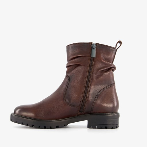 Leren dames enkellaarsjes bruin