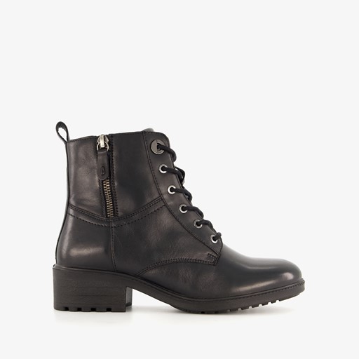Leren dames veterlaarsjes zwart