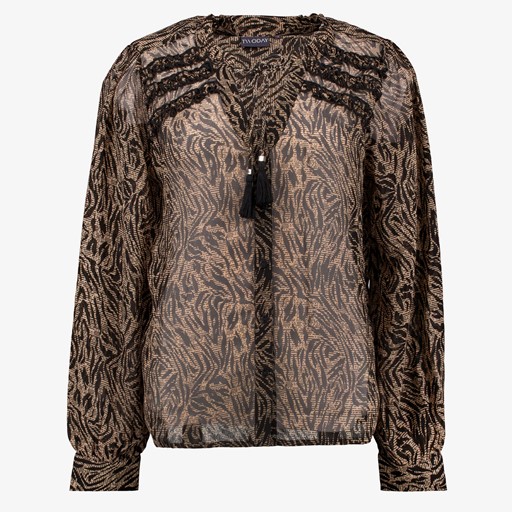 Dames blouse met dierenprint bruin