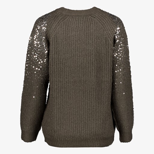 Gebreide dames trui met pailletten grijs