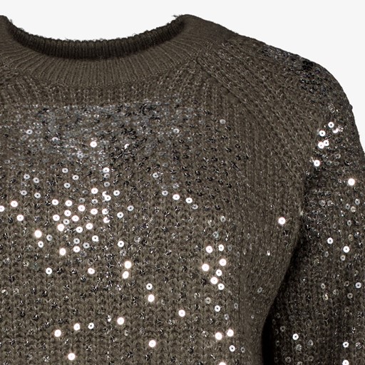 Gebreide dames trui met pailletten grijs