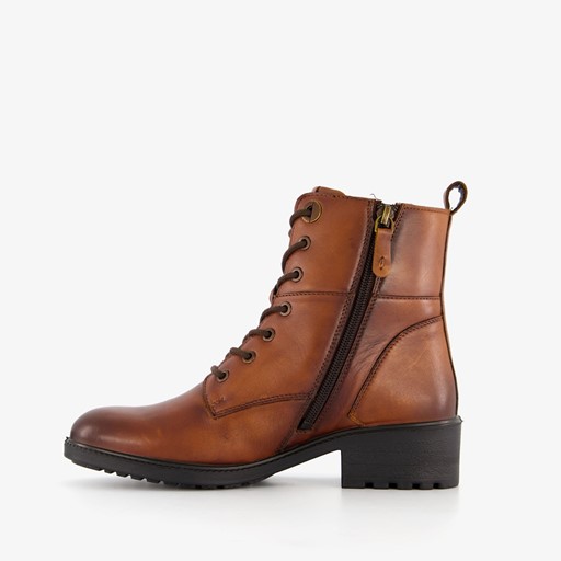 Leren dames veterboots cognac