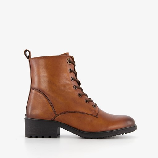 Leren dames veterboots cognac