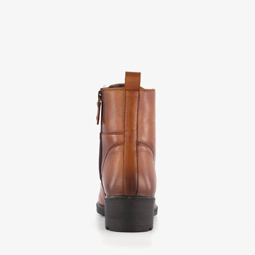 Leren dames veterboots cognac