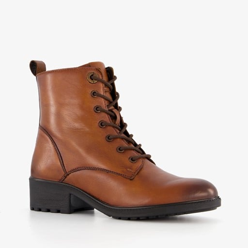 Leren dames veterboots cognac