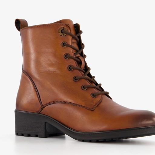Leren dames veterboots cognac