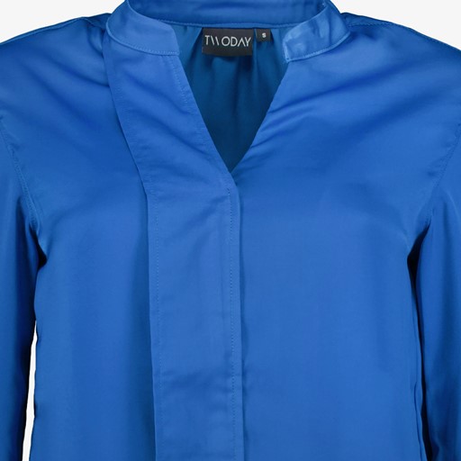 Satijnachtige dames blouse kobalt blauw