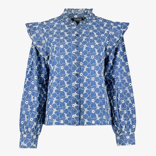 Dames blouse met bloemen blauw