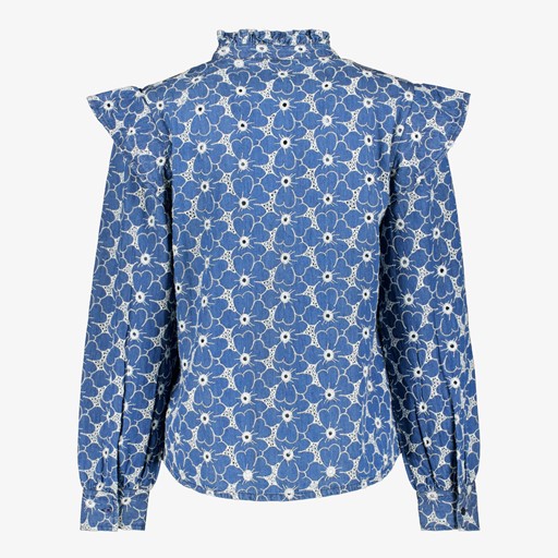 Dames blouse met bloemen blauw