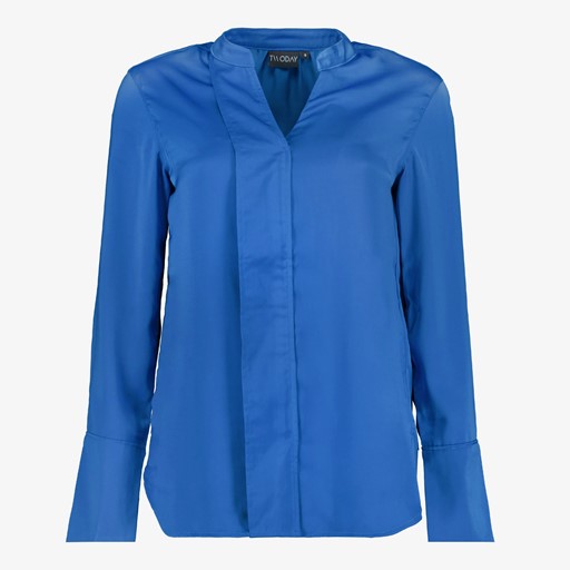 Satijnachtige dames blouse kobalt blauw