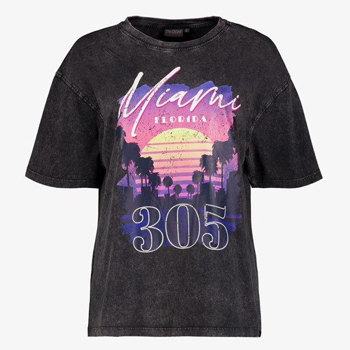 Dames T-shirt met acid wash en print