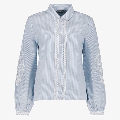 Dames blouse gestreept lichtblauw