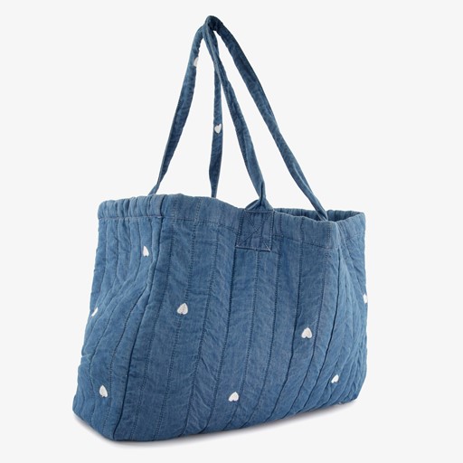 Dames schoudertas blauw met hartjes