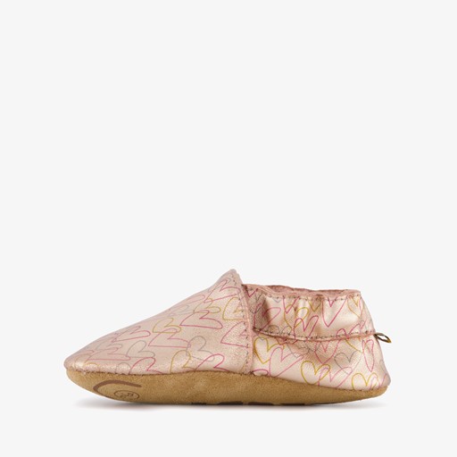 Leren babyschoenen roze met hartjes
