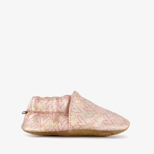 Leren babyschoenen roze met hartjes