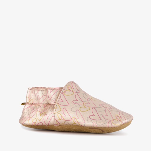 Leren babyschoenen roze met hartjes