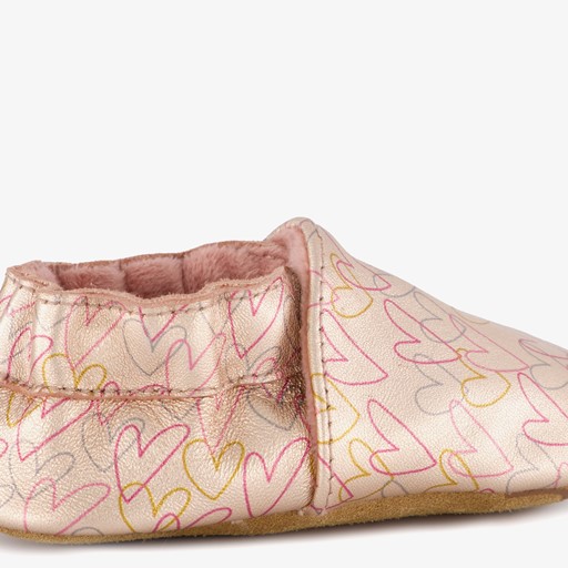 Leren babyschoenen roze met hartjes