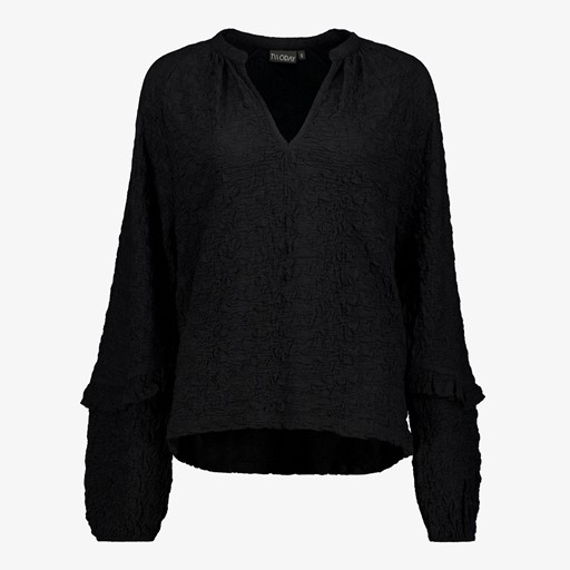 Dames blouse met ruches zwart