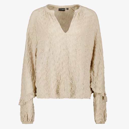 Dames blouse met ruches beige