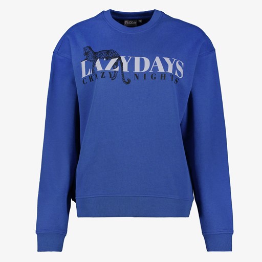 Dames sweater blauw met opdruk