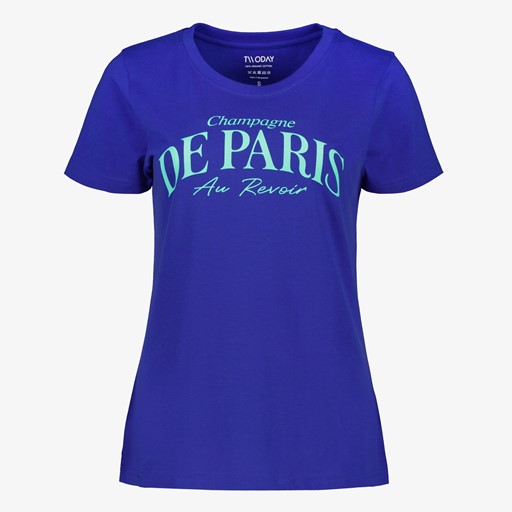 Dames T-shirt met tekstopdruk kobalt blauw