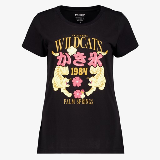 Dames T-shirt met tijgers zwart