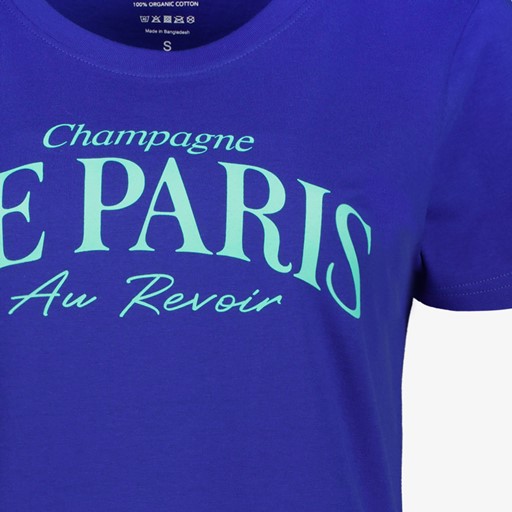 Dames T-shirt met tekstopdruk kobalt blauw