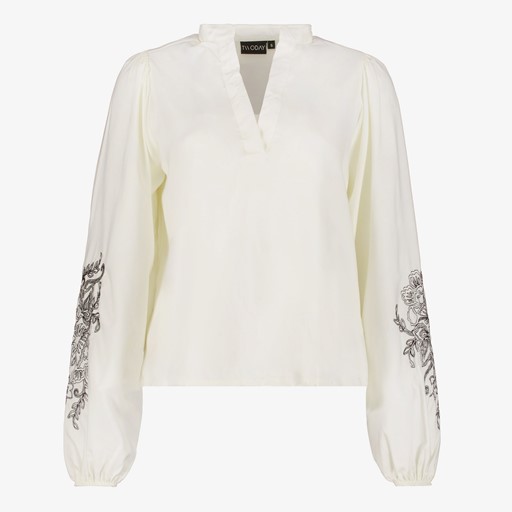 Dames blouse met geborduurde mouwen wit